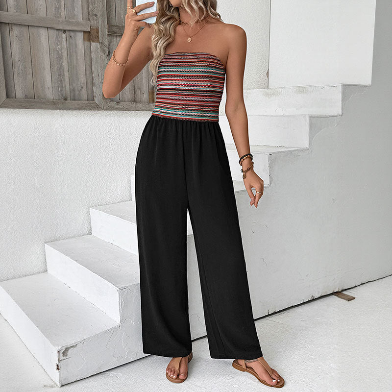 Damen Jumpsuit mit Bandeau-Oberteil und weitem Bein Drune