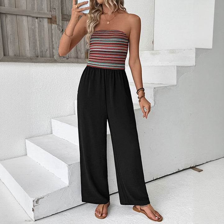 Damen Jumpsuit mit Bandeau-Oberteil und weitem Bein Drune