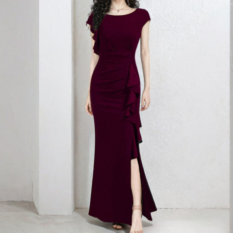 Damen Etuikleid mit asymmetrischen Volants und hohem Schlitz Drune