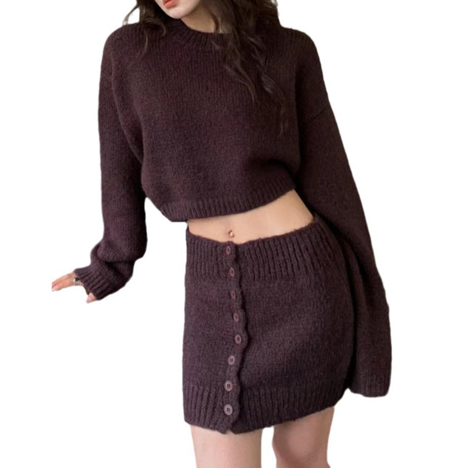 Damen cropped Strickensemble mit hoher Taille Drune