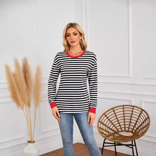 Damen gestreiftes Langarmshirt mit Rundhalsausschnitt Drune