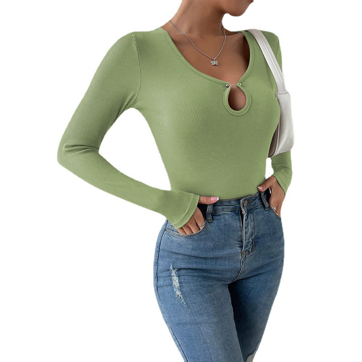 Damen Langarmshirt mit tiefem V-Ausschnitt und dekorativem Bindedetail Drune