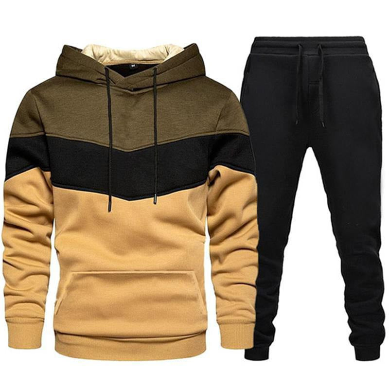 Herren nan zweifarbiges Hoodie-Joggingset mit Kängurutasche, tapered Jogginghose und doppellagiger Kapuze Drune