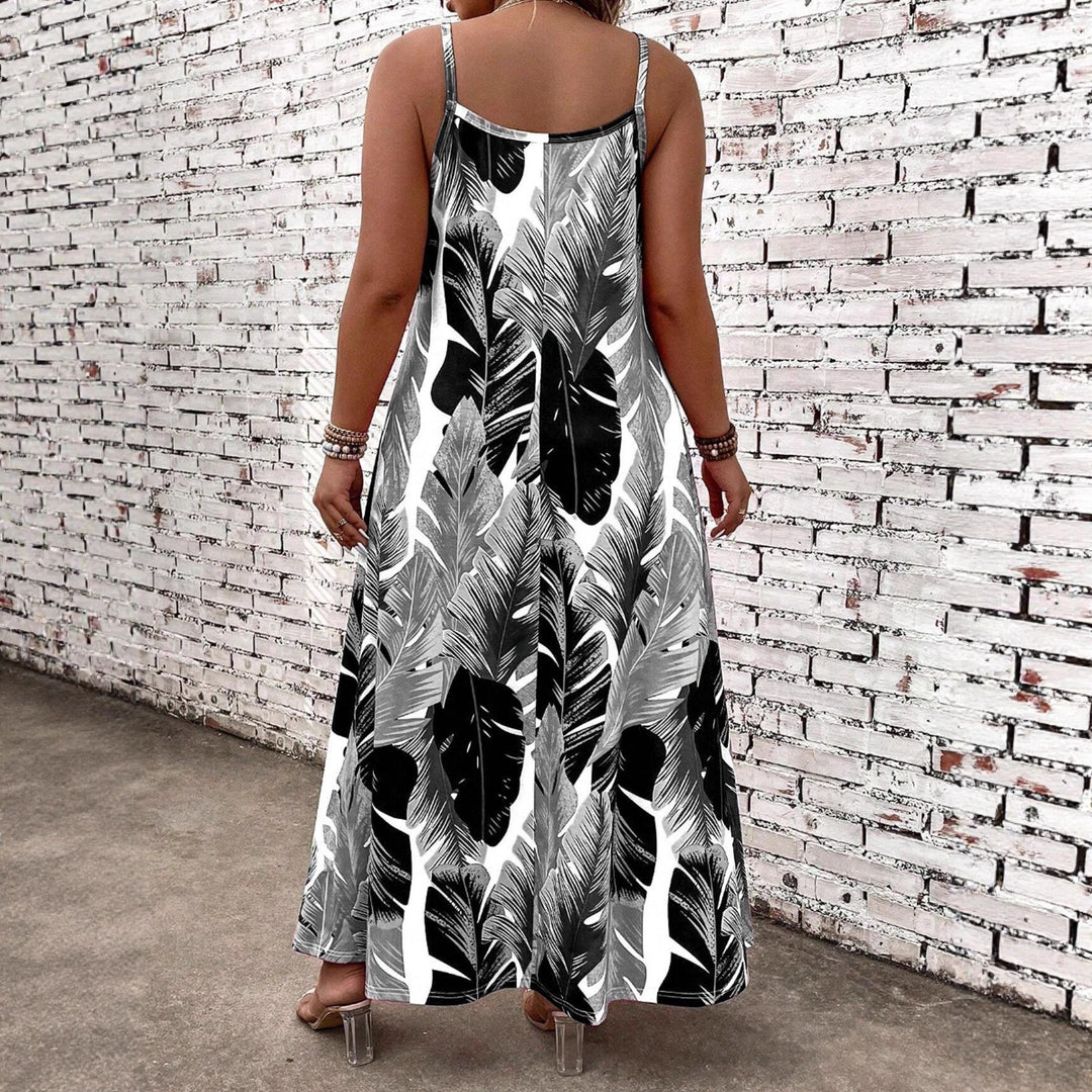 Damen Maxikleid mit aufregendem Blattmuster und schmalen Trägern Drune