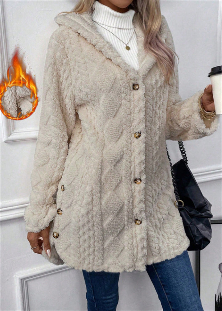 Damen kuschelige Knopfjacke mit hohem Kragen Drune