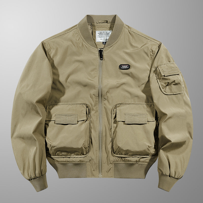 Herren  leichte matte Nylon Flug Bomberjacke mit übergroßen Klappen-Pattentaschen Drune