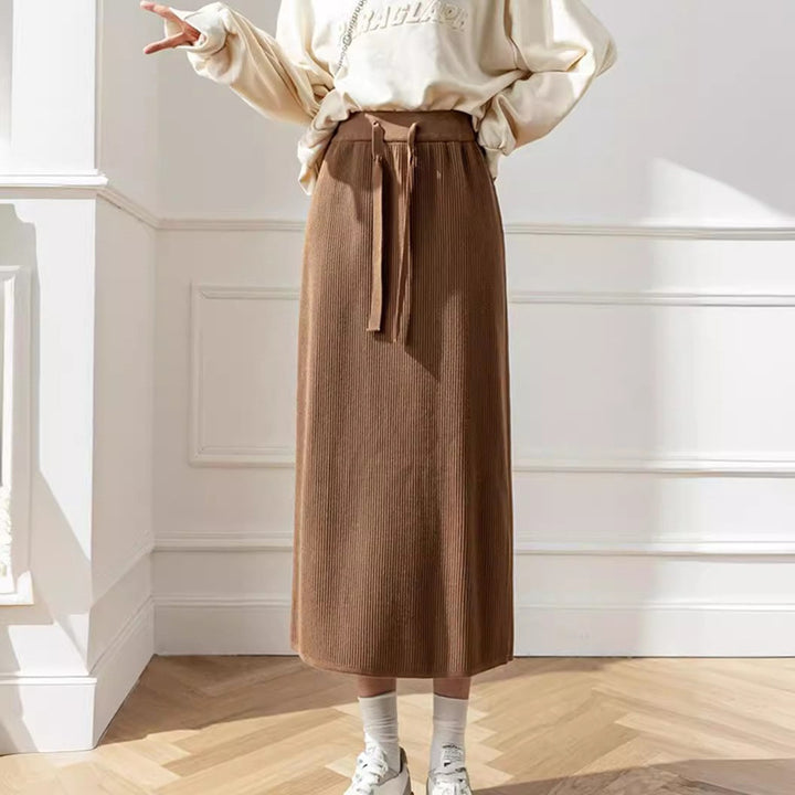 Damen Midi-Rock mit elastischem Bund und taillierendem Bindegürtel Drune