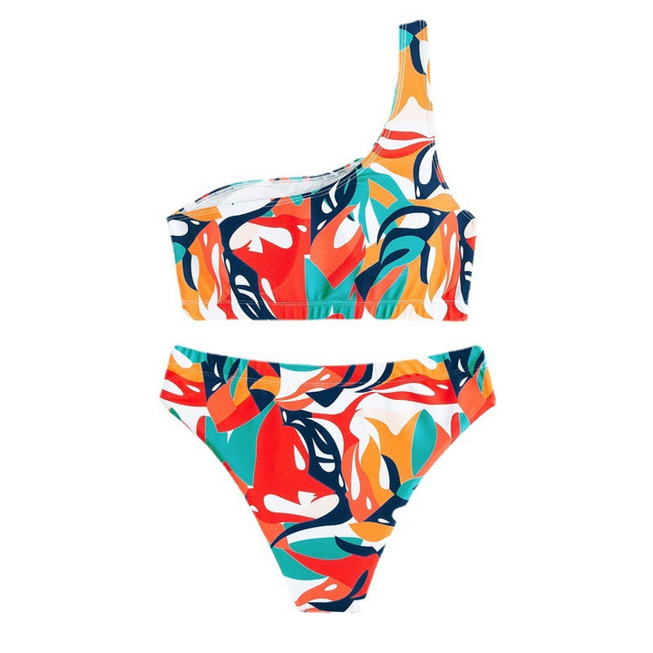 Damen einseitiger Bikini mit modischem floralem Print und hohen Beinausschnitten Drune