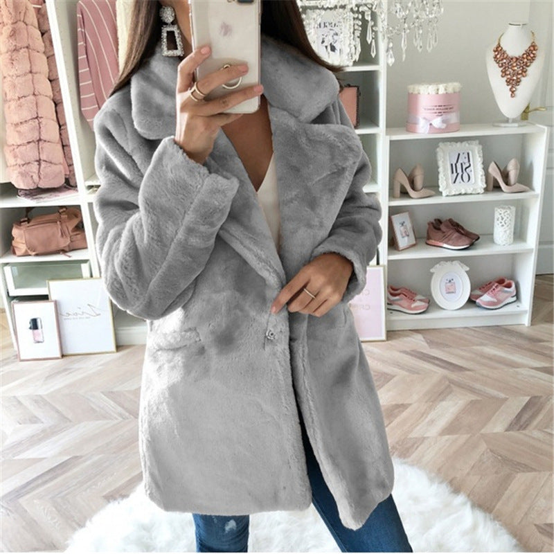 Damen kuscheliger Oversized-Baumwollmantel mit luxuriösem Fellimitat Drune