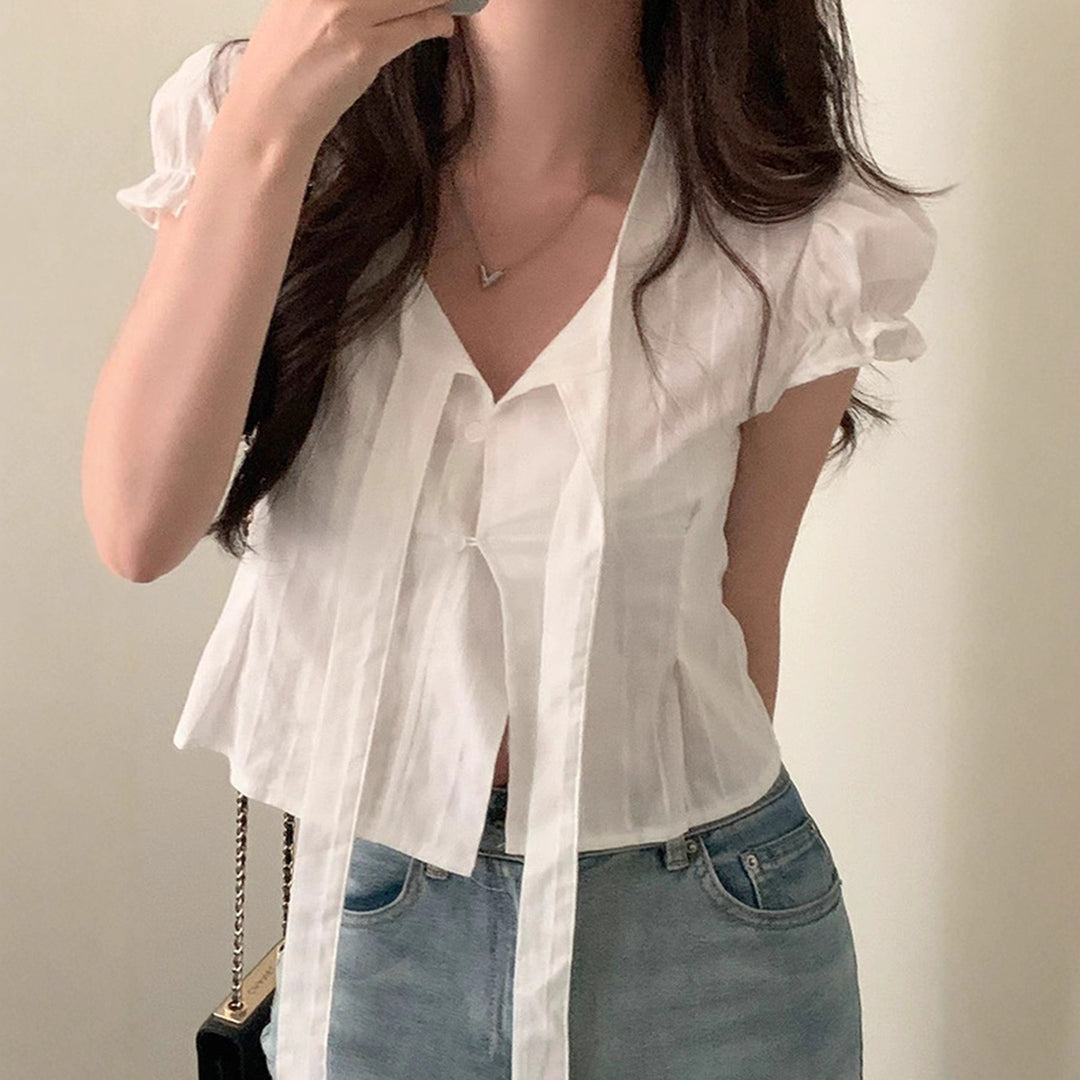 Damen kurzarm bluse mit dekorativen bindebändern Drune