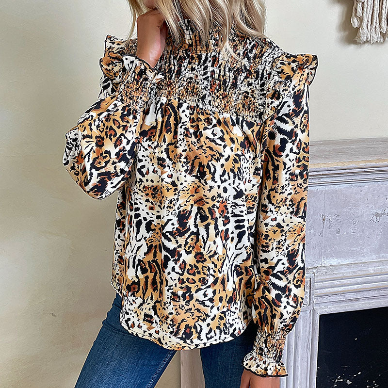 Damen Bluse mit voluminösen Puffärmeln und elastischem Rüschenkragen Drune