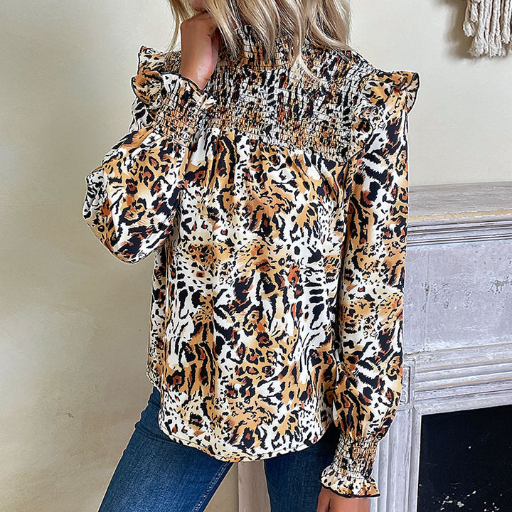 Damen Bluse mit voluminösen Puffärmeln und elastischem Rüschenkragen Drune