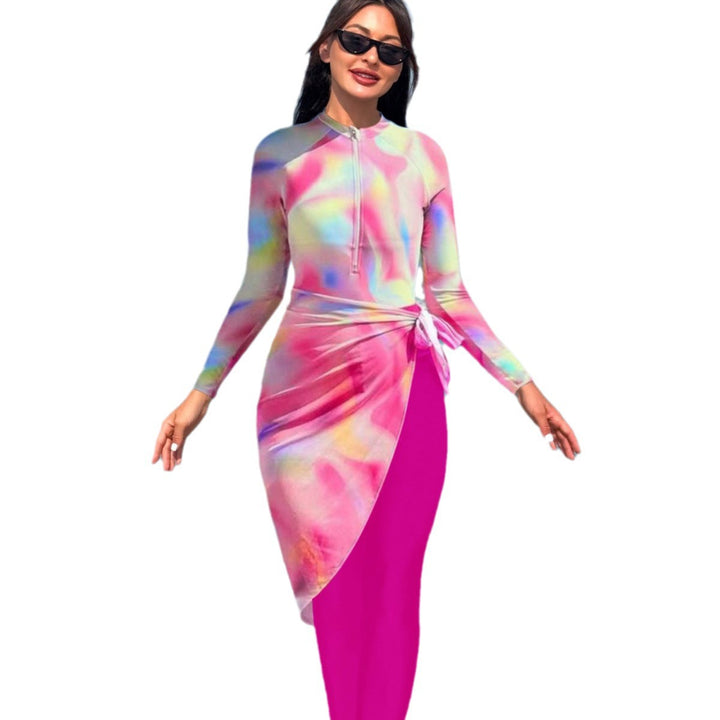 Damen Sportlicher Langarm-Schwimmanzug mit Wickelrock Drune