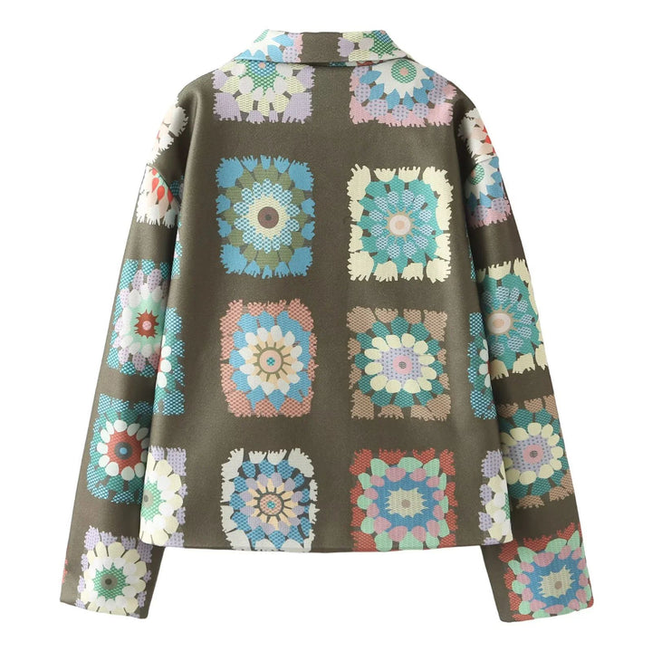 Damen modische Jacke mit floralem Muster und praktischen Taschen Drune