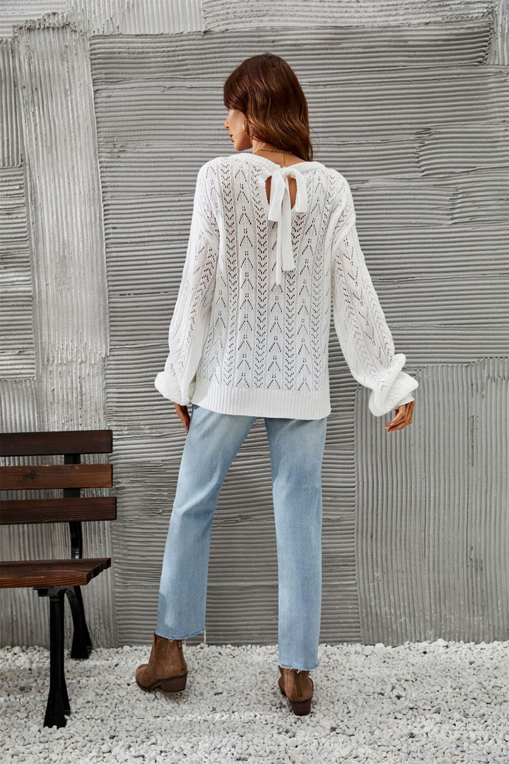 Damen luftiger Strickpullover mit feinem Muster und weiten Ärmeln Drune