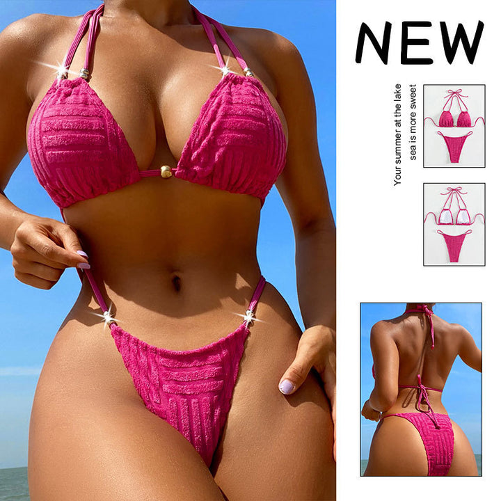 Damen Triangel-Bikini mit strukturierter Oberfläche und verstellbaren Trägern Drune