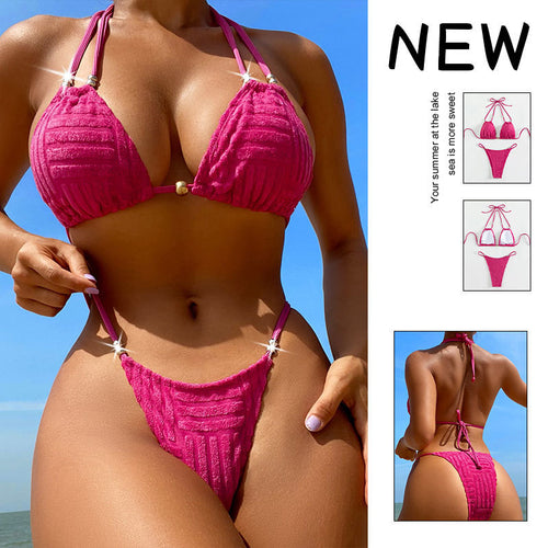 Damen Triangel-Bikini mit strukturierter Oberfläche und verstellbaren Trägern Drune