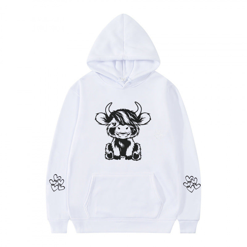 Damen Kapuzensweater mit entzückendem Kuhmotiv und praktischen Kängurutaschen Drune