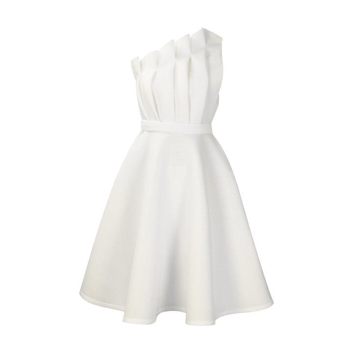Damen A-linien Kleid mit voluminösen Rüschen und elegantem Taillengürtel Drune