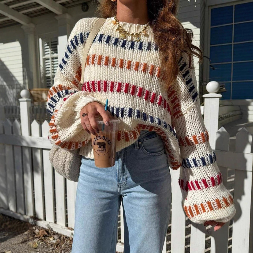 Damen Grobstrickpullover mit bunten Streifen und Oversized-Schnitt Drune