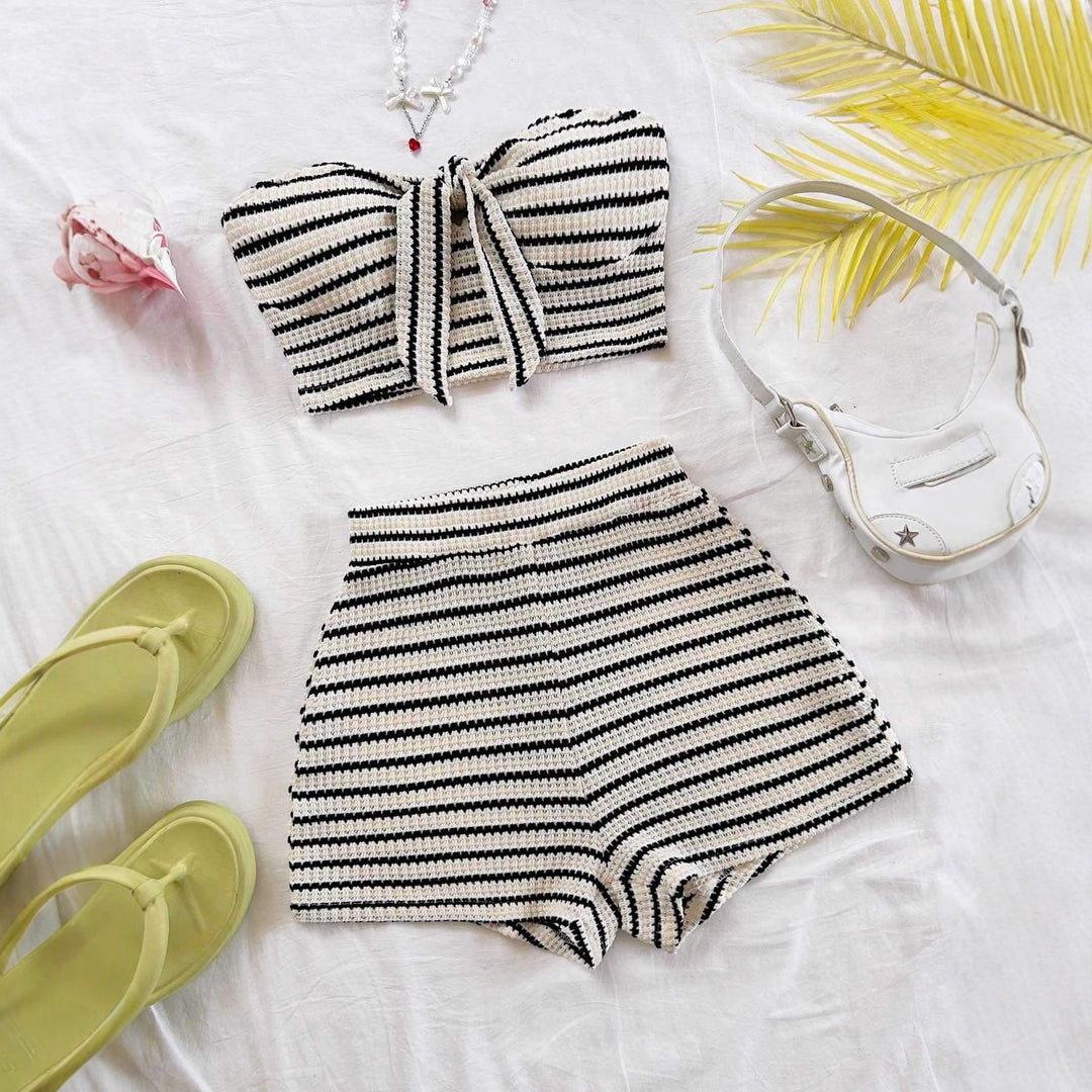 Damen Bandeau-Top und Short-Set mit maritimem Streifenmuster Drune