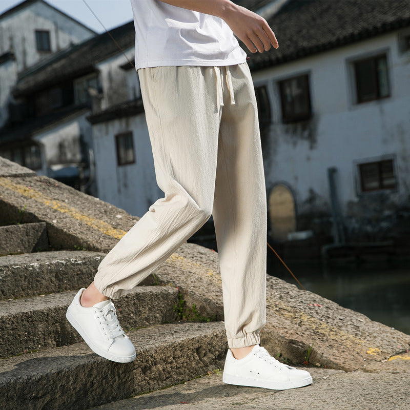 Herren nan tapered Leinen-Baumwoll-Jogger mit Kordelzug, elastischem Knöchelbündchen und schlanker Silhouette Drune