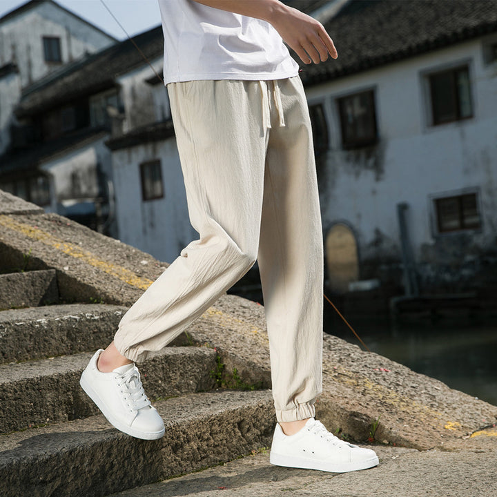 Herren nan tapered Leinen-Baumwoll-Jogger mit Kordelzug, elastischem Knöchelbündchen und schlanker Silhouette Drune