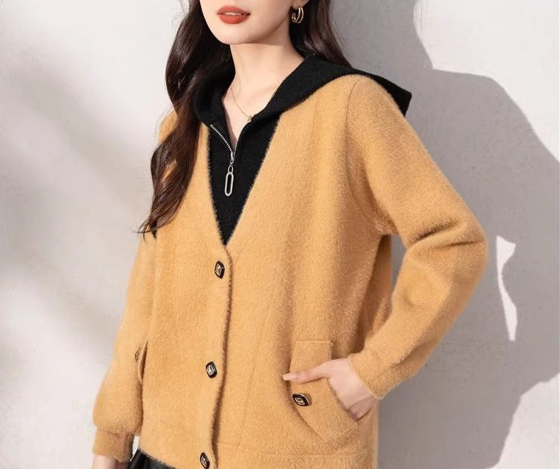 Damen kuschelige Strickjacke mit edlen Knopfdetails Drune