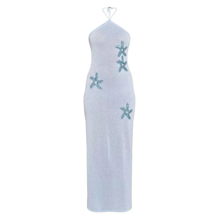 Damen elegantes Maxikleid mit schimmerndem Strickmuster Drune