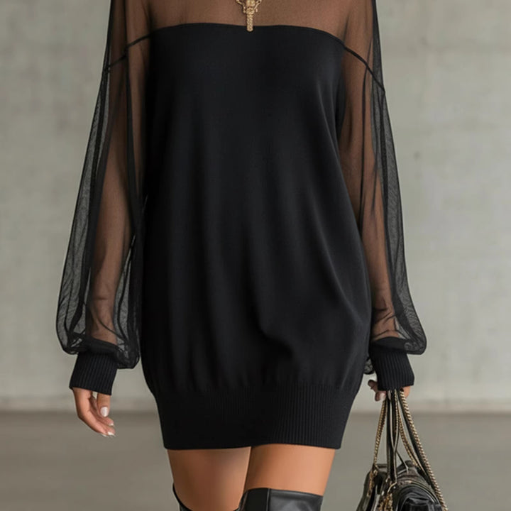 Damen Luftiges Minikleid mit transparenten Ärmelpartien und stylischem Highneck Drune