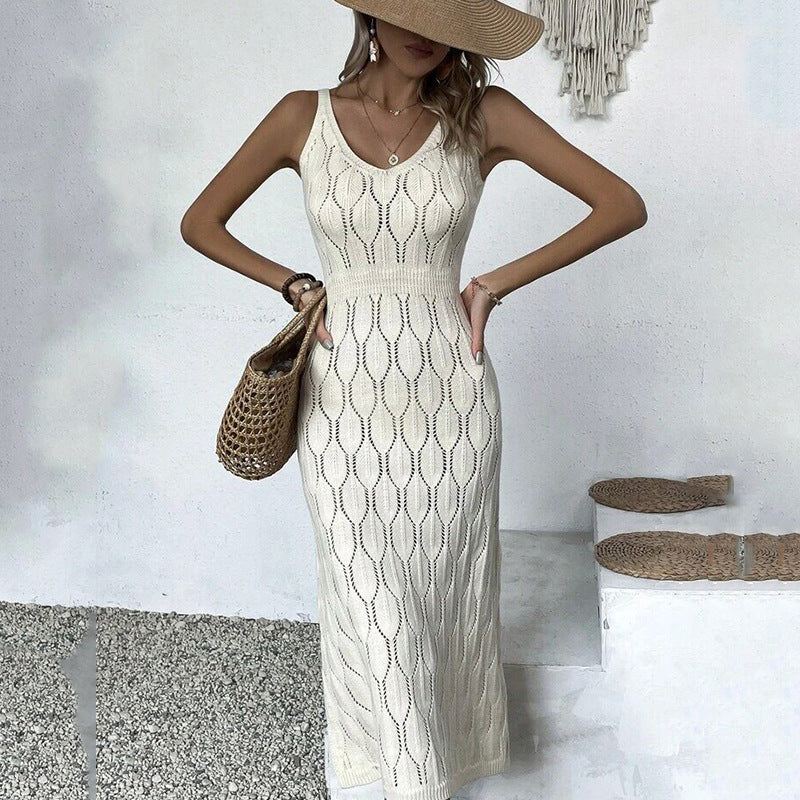 Damen gehäkeltes Midi-Kleid mit raffiniertem Mustermix Drune