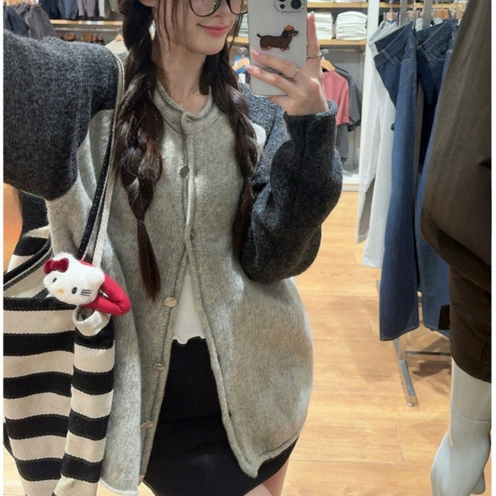 Damen wollene Oversized Jacke mit Knopfverschluss und lässigem Schnitt Drune
