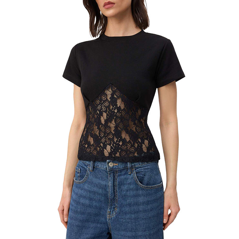 Damen Elegantes Oberteil aus Spitze und Jersey Drune