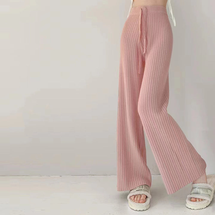 Damen Plissierte High-Waist-Hose mit elastischem Bund Drune