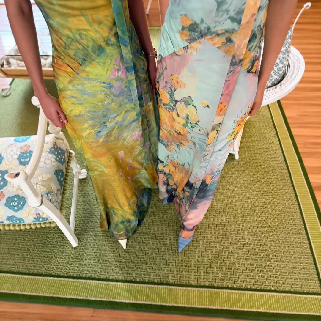 Damen Langes Kleid mit floralem Design und hochgeschlossenem Kragen Drune
