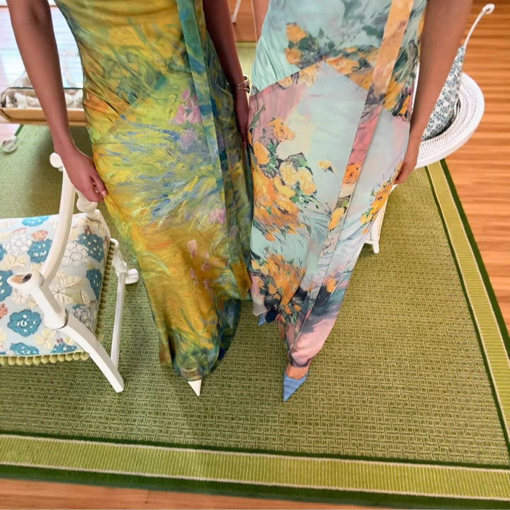 Damen Langes Kleid mit floralem Design und hochgeschlossenem Kragen Drune