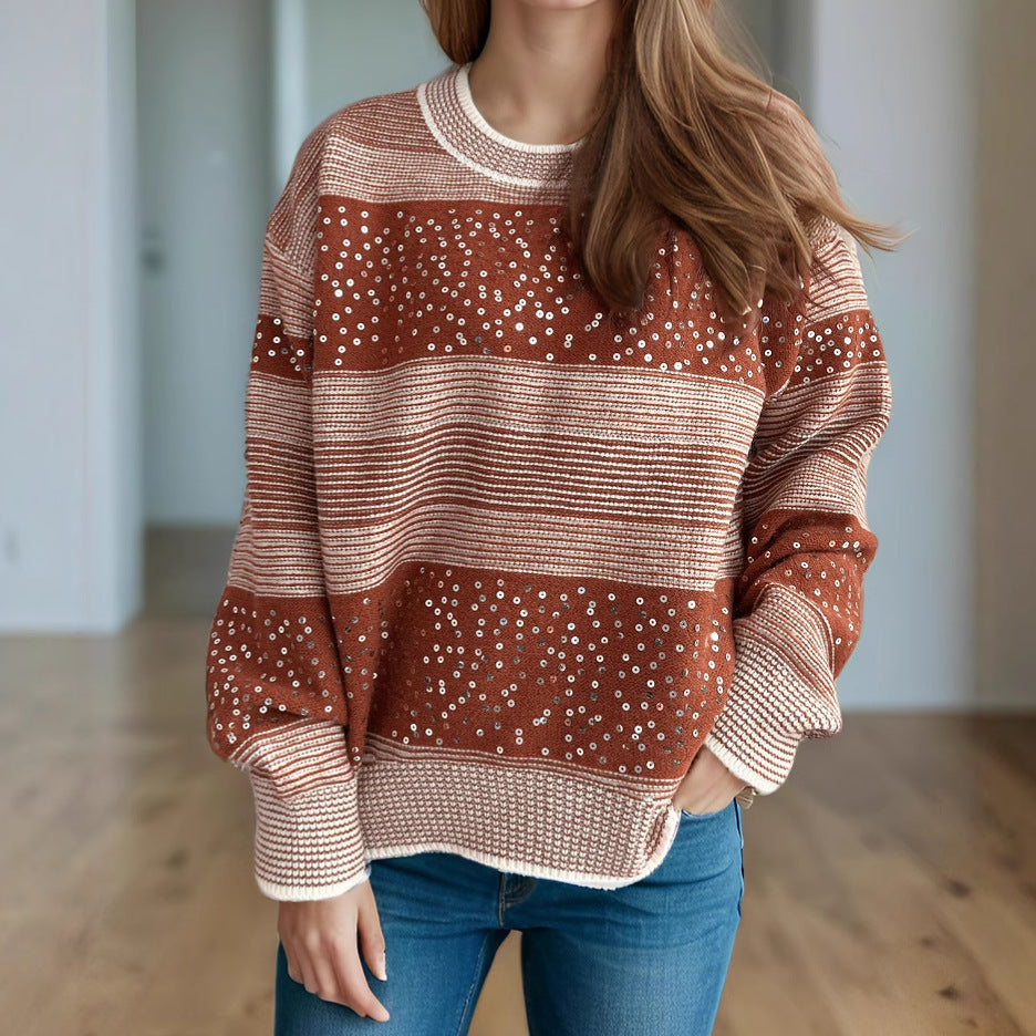 Damen modischer Sweatshirt mit glitzernden Pailletten-Applikationen Drune