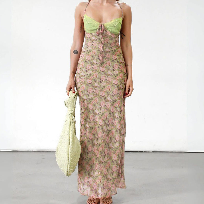 Damen Maxikleid mit elegantem Blumenmuster und raffinierten Trägerdetails Drune
