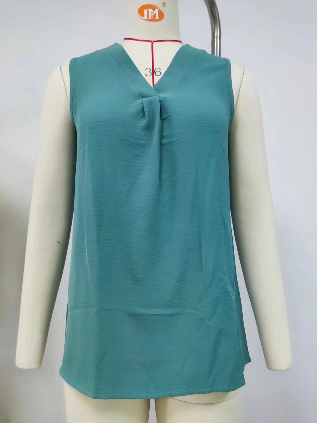 Damen ärmelloses Blusenshirt mit elegantem V-Ausschnitt und dekorativer Faltenstruktur Drune