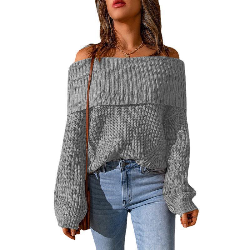 Damen Off-Shoulder Strickpullover mit weitem Schnitt Drune