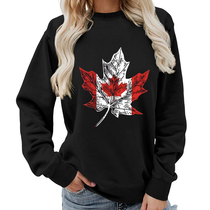 Damen Sweatshirt mit kreativem Ahornblatt-Motiv und gemütlichem Schnitt Drune