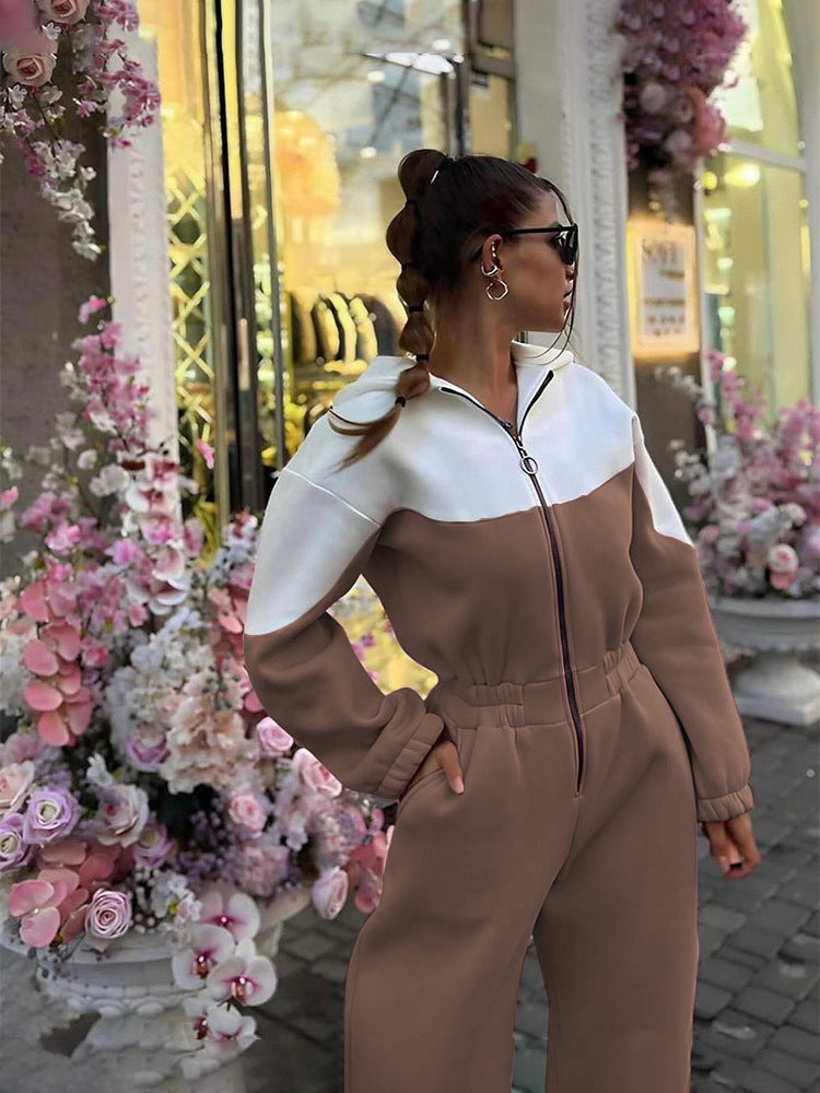 Damen nan zweiteiliges Crop-Zip-Hoodie und Highwaist Relaxhose mit weitem Bein Drune