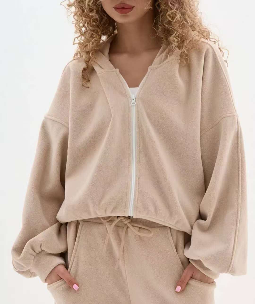 Damen kuscheliger Fleece-Hoodie mit elastischem Bund Drune