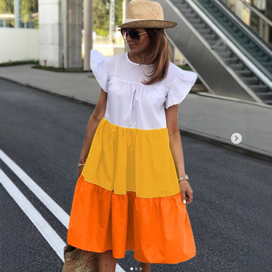 Damen Sommerkleid mit voluminösem Rock und Rüschenärmeln Drune