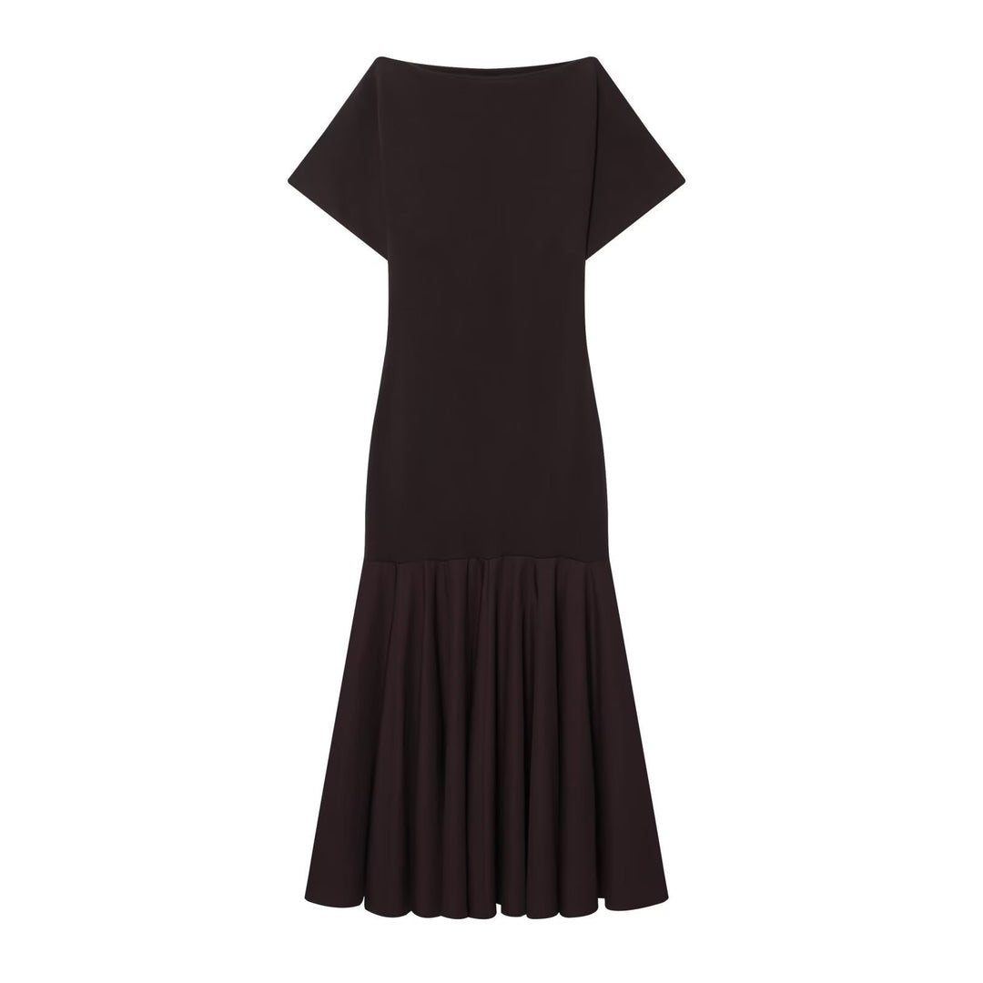Damen Elegantes Maxikleid mit schwingendem Rock und asymmetrischem Ausschnitt Drune