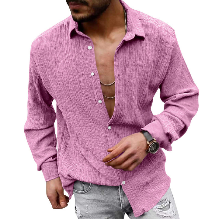 Herren nan strukturiertes Casual-Hemd mit Crinkle-Optik, Hemdkragen und legerem Oversize-Schnitt Drune