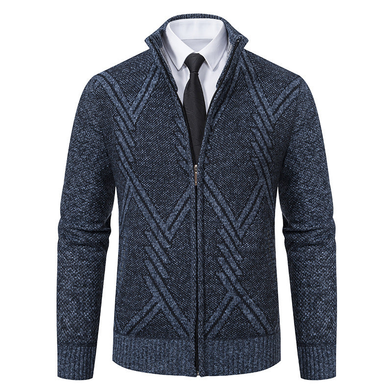 Herren elegante Strickjacke mit strukturiertem Zopfmuster und hochschließendem Kragen Drune