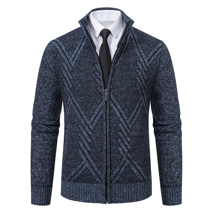 Herren elegante Strickjacke mit strukturiertem Zopfmuster und hochschließendem Kragen Drune