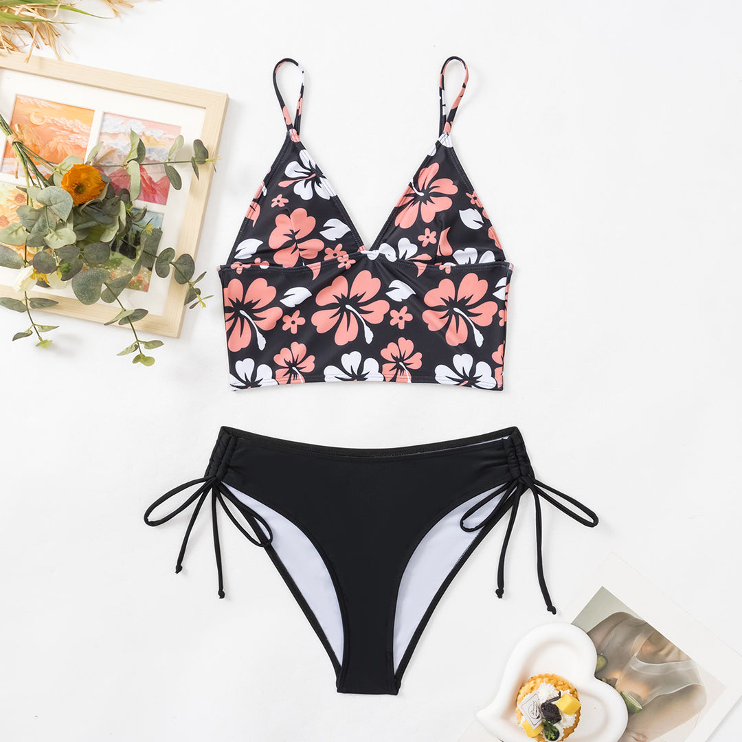 Damen Sportlicher Bikini mit verspieltem Blumenmuster Drune
