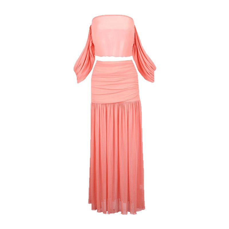 Damen Maxikleid mit elegantem Off-Shoulder Design und fließendem Stoff Drune